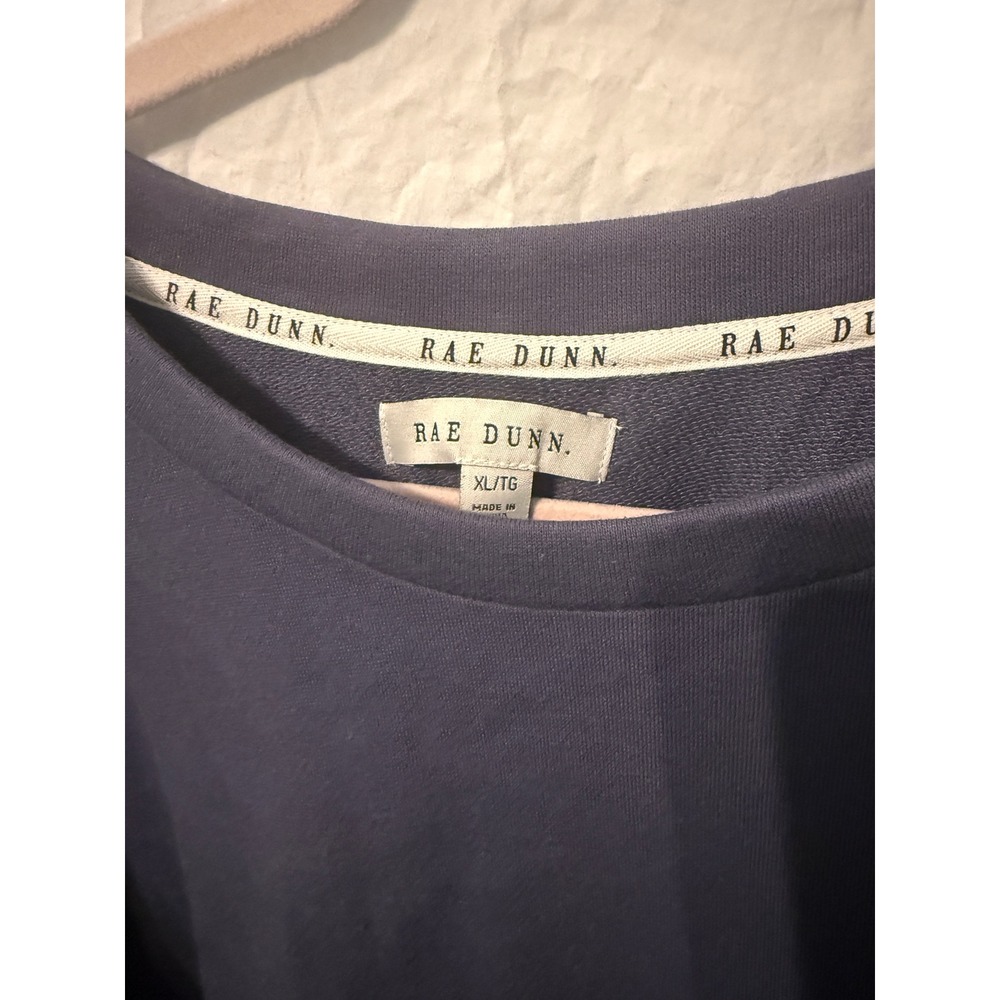 Rae Dunn Nightshadow Blue Drop Shoulder Sweatshirt Crochet Trim Raw Hem XL NEW - Picture 9 of 11